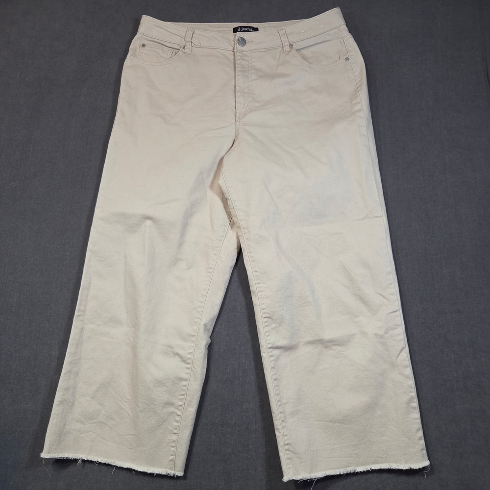 d.jeans Wide Leg Jeans Womens 14 Beige Raw Hem High Rise Stretch Denim